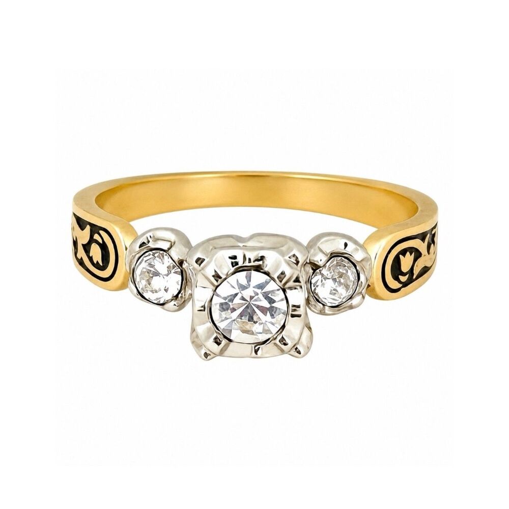 Vintage 1960s Ring Size 5 Clark Coombs CZ Solitaire Antiqued Gold Plated - 14W